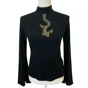 Punk Rave Stand Collar Skeleton Butterfly Flare Sleeve Top Size M/L Black Goth